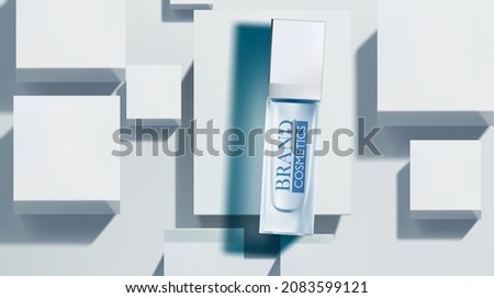 Product cosmetic On white Color Background With Box Stand Concept . top view . abstract background .  Mockup 3D illustration . Realistic vector illustration .