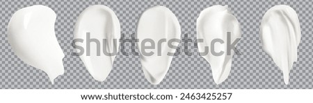 Realistic cosmetic cream smears set.isolated on transparent background , fluid facial milk drop, brush splash element.Vector illustration