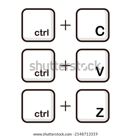 Ctrl C, Ctrl V, Ctrl Z keyboard buttons. User interface command standard set. Copy and paste key shortcut. Brown and white computer icons, vector illustration design