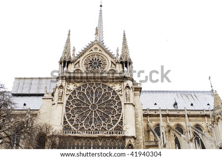 Notre Dame de Paris isolated on white background,Paris,France.