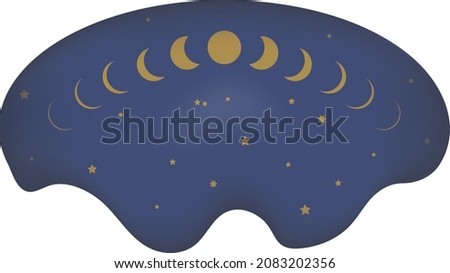 Moon phases and scattered stars in the night sky, celestial and cosmic illustrations