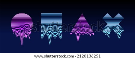 Vector shapes square circle triangle cross with drip effect, melting effect vector, melted geometric shapes in cyberpunk style  Foto stock © 