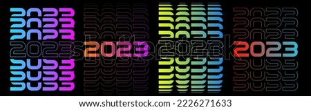 2023 Text Design. Vector '2023' Typography Illustration Design Element for New Year 2023 Social Media Post, Greeting Card, Banner, Poster, Retro Text Effect, vintage style of eighties, cyberpunk style