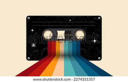 Retro musiccasette with retro colors eighties style, cassette tape, vector art deep space, mix tape retro cassette design, Music vintage and audio theme, Synthwave and vaporwave template