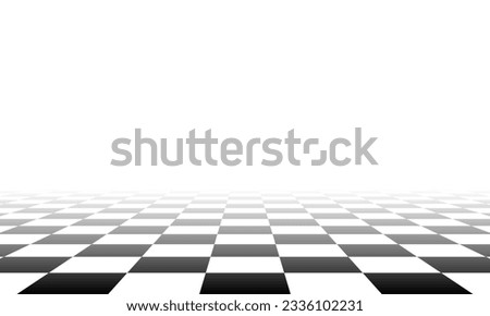 Chess perspective floor background. Black and white chessboard perspective floor texture. Checker board pattern surface. Fading away vanishing checkerboard background. Abstract vector illustration.