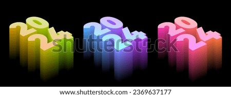 Set of 2024 new year card with modern gradient style 3d realistic year number. 3D illustration. Volumetric digits 2024 at an angle, place for text for New Year's greetings, New Year corporate banner