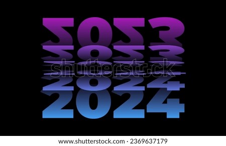 Passing into New Year 2024 Flip text effect isolated on black background, Folding or turning paper effect 2024 Vector Illustration graphic, new year figures typography in smooth gradient blue-purple