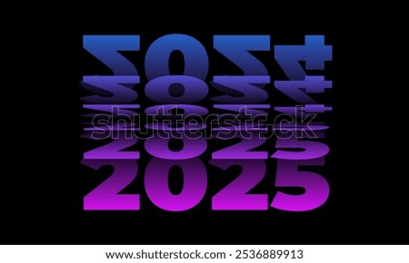 Passing into New Year 2025 Flip text effect isolated on black background, Folding or turning paper effect 2025 Vector Illustration graphic, new year figures typography in smooth gradient blue-purple