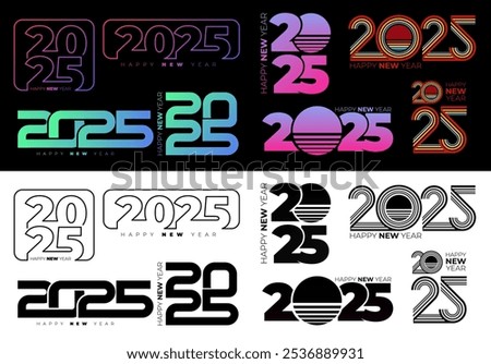 2025 Text Design. Vector 2025 Typography Illustration Design Element for New Year 2025 Social Media Post, Greeting Card, Banner, Poster, Retro Text Effect, vintage style of eighties, cyberpunk style