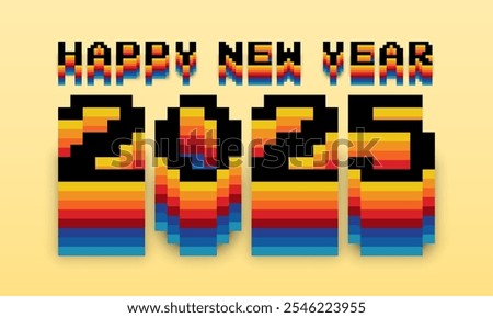 2025 Text Design. Vector 2025 Typography Illustration Design Element for New Year 2025 Social Media Post, Greeting Card, Banner, Poster, Retro Text Effect, vintage style of eighties, pixel art style