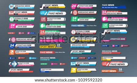 TV News Bars Set Vector. Streaming Video News Sign. Breaking, Sport News. Interface Sign. Isolated Illustration
 Foto d'archivio © 
