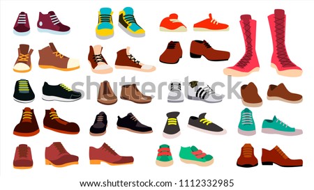 Footwear Set Vector. Stylish Shoes. For Man And Woman. Sandals. Different Seasons. Design Element. Flat Cartoon Isolated Illustration
 ストックフォト © 