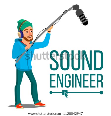 Sound Engineer Man Vector. Journalism Television Concept. Professional Videography Studio. Isolated Cartoon Illustration
