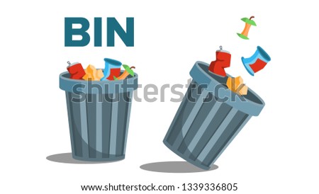 Bin Garbage Vector. Full Of Trash. Inverted. Isolated Flat Illustration