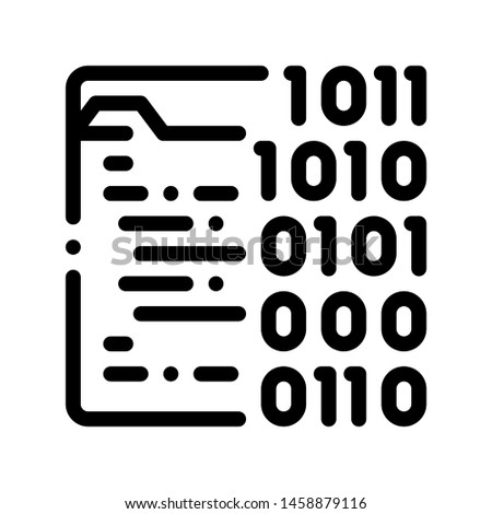 Binary File Coding System Vector Thin Line Icon. Coding System, Data Encryption Linear Pictogram. Web Development, Programming Languages, Bug Fix, HTML, Script Contour Illustration