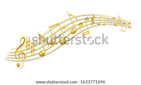 Music Melody Notes, Treble Clef And Sharp Vector. Minim And Crotchet, Quaver And Semiquaver, Beamed Notes In Wavy Style. Composition Musical Symbols Concept Template 3d Illustration