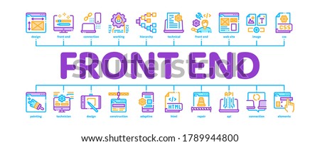 Front End Development Minimal Infographic Web Banner Vector. Front End It Sphere, Html And Css Code, Internet Web Site Design And Painting Illustration