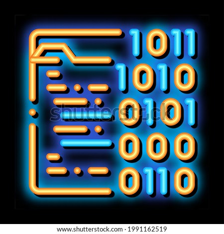 Binary File Coding System neon light sign vector. Glowing bright icon transparent symbol illustration
