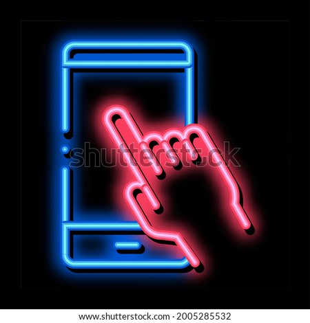 Hand Push Phone neon light sign vector. Glowing bright icon Hand Push Phone sign. transparent symbol illustration