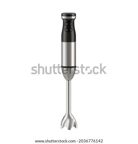 Blender Kitchen Electronic Cooking Gadget Vector. Immersion Blender Electrical Kitchenware For Preparing And Blending Nutrient, Mixer Food Processor Utensil. Appliance Mockup Realistic 3d Illustration