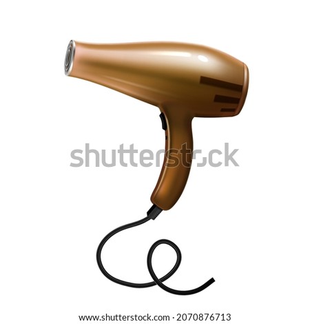 Dryer Hairdresser Equipment For Drying Hair Vector. Dryer Electronic Device For Dry Hairstyle In Beauty Salon. Beautician Professional Accessory Hairdryer Template Realistic 3d Illustration