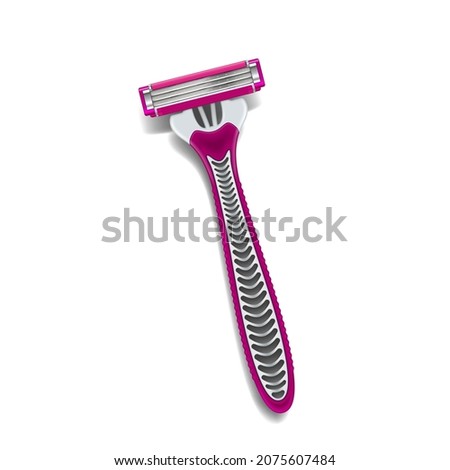 Razor blade shave female vector. Hair trimmer. Female hygiene. Personal pink razor cutter. 3d realistic illustration