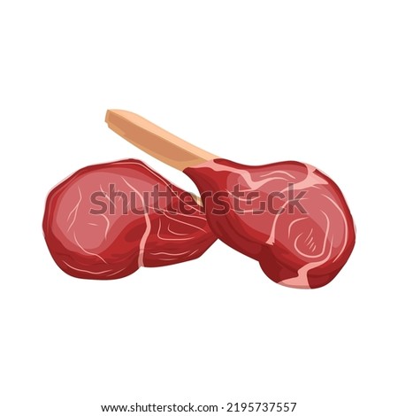 lamb meat cartoon. raw food, red butcher cooking, fresh bone, rosemary ingredient lamb meat vector illustration