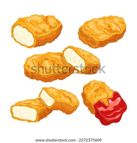 chicken nuggets fast food set cartoon. eat meal, delicious restaurant, snack fried, meat unhealthy, appetizer crispy, dinner tasty chicken nuggets fast food vector illustration Imagine de stoc © 