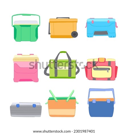 cooler box set cartoon. refrigerator summer, ice drink, cold beverage, picnic camping cooler box sign. isolated symbol vector illustration