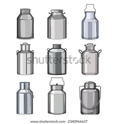 metal milk can set cartoon. jar jug, farm vintage, bucket cow metal milk can sign. isolated symbol vector illustration