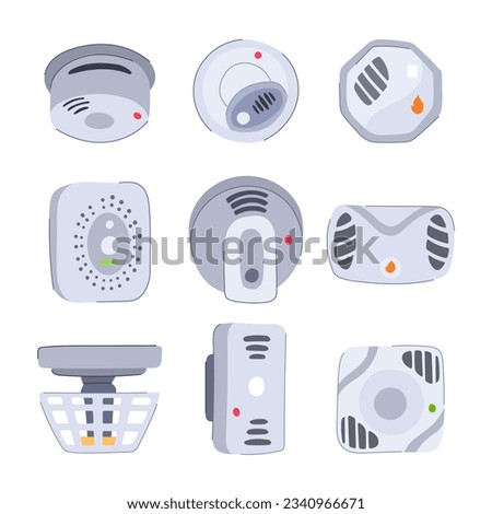 smoke detector set cartoon. house home, carbon ceiling, system monoxide smoke detector sign. isolated symbol vector illustration