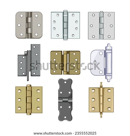 door hinge set cartoon. wood home, steel object, house silver door hinge sign. isolated symbol vector illustration