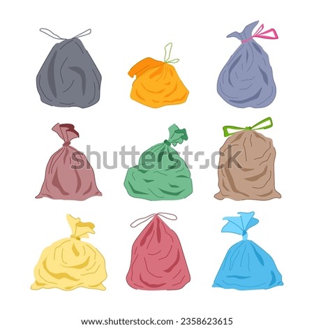 trash bag set cartoon. waste plastic, rubbish recycle, bin full trash bag sign. isolated symbol vector illustration