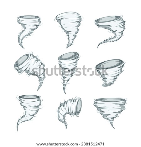 tornado set cartoon. danger twister, dark funnel, disaster destruction tornado sign. isolated symbol vector illustration