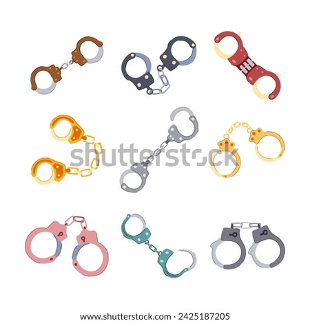 handcuffs set cartoon. handcuffs cuff, jail arrest, crime police handcuffs sign. isolated symbol vector illustration