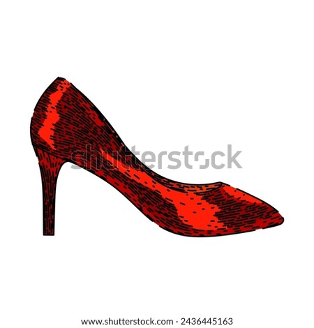 red shoe high heel shoes hand drawn. shop line, red stroke, vector footwear shoe high heel shoes vector sketch. isolated color illustration