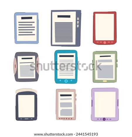 e-reader set cartoon. library tablet, school literature, learn education e-reader sign. isolated symbol vector illustration