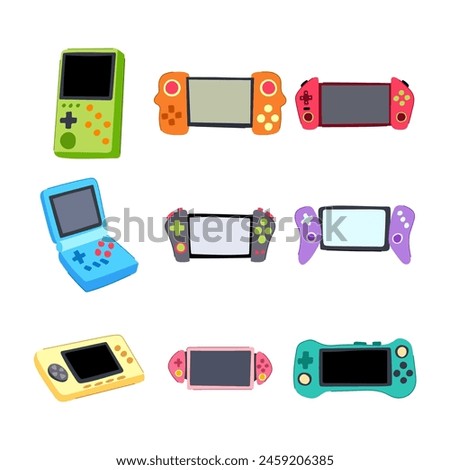 portable gaming device set cartoon. play control, joystick gadget, digital console portable gaming device sign. isolated symbol vector illustration