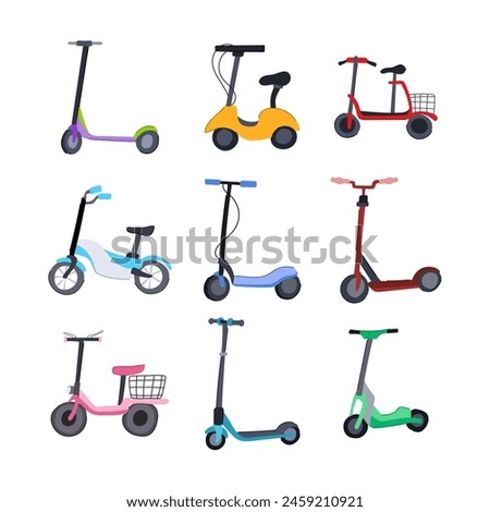 electric scooter set cartoon. city urban, kick transport, young street electric scooter sign. isolated symbol vector illustration