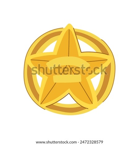 deputy sheriff badge cartoon. old vintage, security gold, golden metal deputy sheriff badge sign. isolated symbol vector illustration