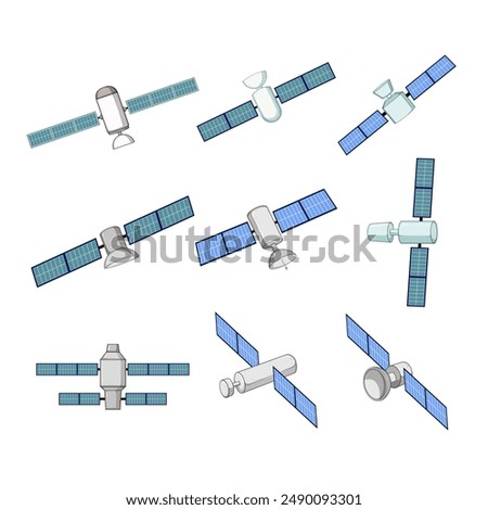 satellite set cartoon. globe global, satellite future, worldwide technology satellite sign. isolated symbol vector illustration