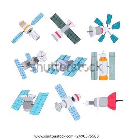 satellite set cartoon. planet world, satellite globe, map future satellite sign. isolated symbol vector illustration