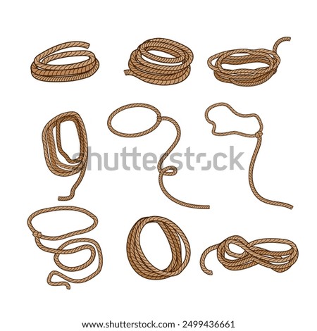 lasso set cartoon. western cowboy, heframe circle, rodeo cord lasso sign. isolated symbol vector illustration