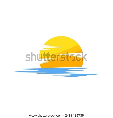 sunrise sunset cartoon. landscape blue, orange sea, sun summer sunrise sunset sign. isolated symbol vector illustration