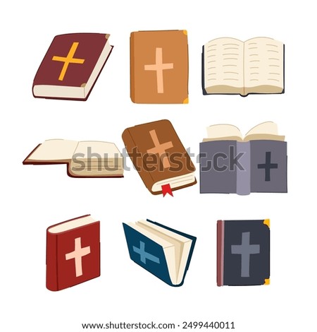 bible set cartoon. church religion, catholic book, prayer hand bible sign. isolated symbol vector illustration