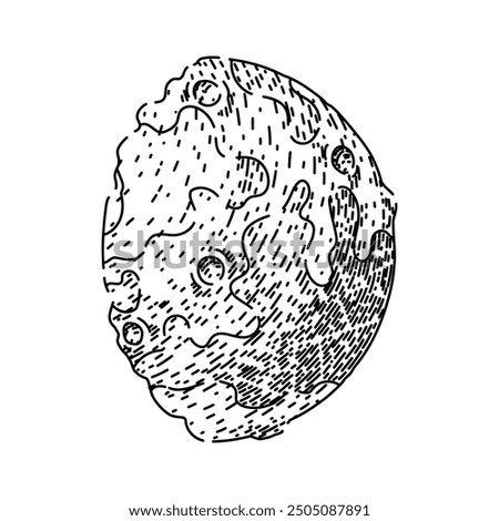 craters moon hand drawn. phases orbit, tides surface, exploration landing craters moon vector sketch. isolated black illustration