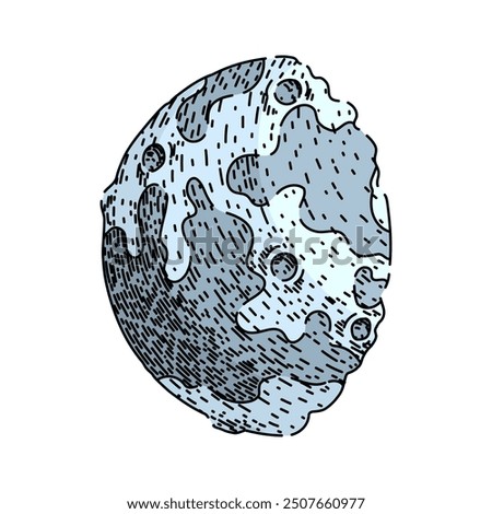 craters moon hand drawn. phases orbit, tides surface, exploration landing craters moon vector sketch. isolated color illustration