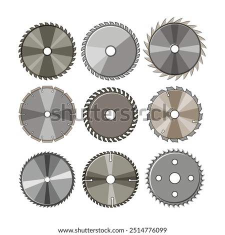 circular saw blade set cartoon. metal carbide, thickness speed, precision durability circular saw blade sign. isolated symbol vector illustration