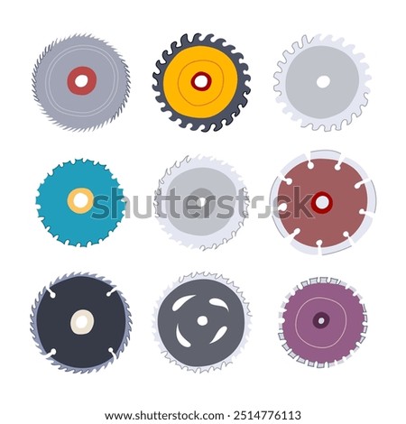 circular saw blade set cartoon. metal carbide, thickness speed, precision durability circular saw blade sign. isolated symbol vector illustration