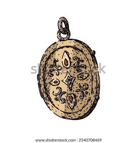 charm locket hand drawn. necklace retro, classic timeless, collectible ornate charm locket vector sketch. isolated color illustration